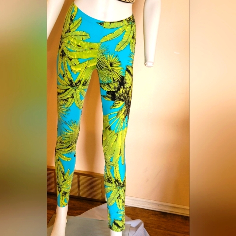 Versace Tropical Leaf Print Leggings